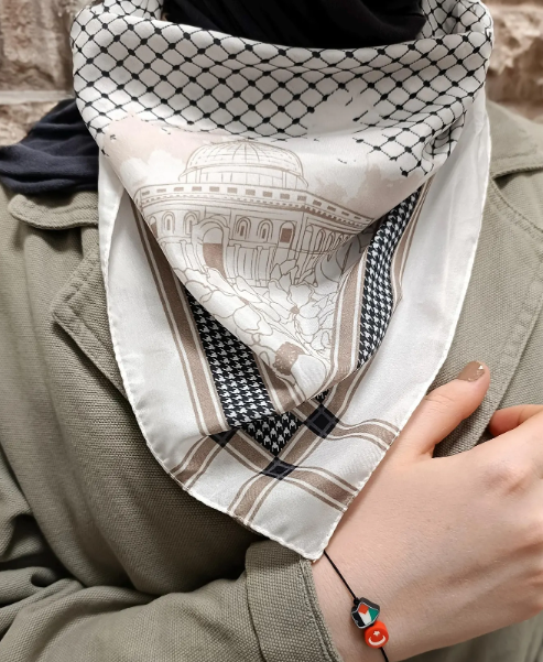Palestinian Keffiyeh Satin Bandana – Heritage Scarf, Kufiya Pattern